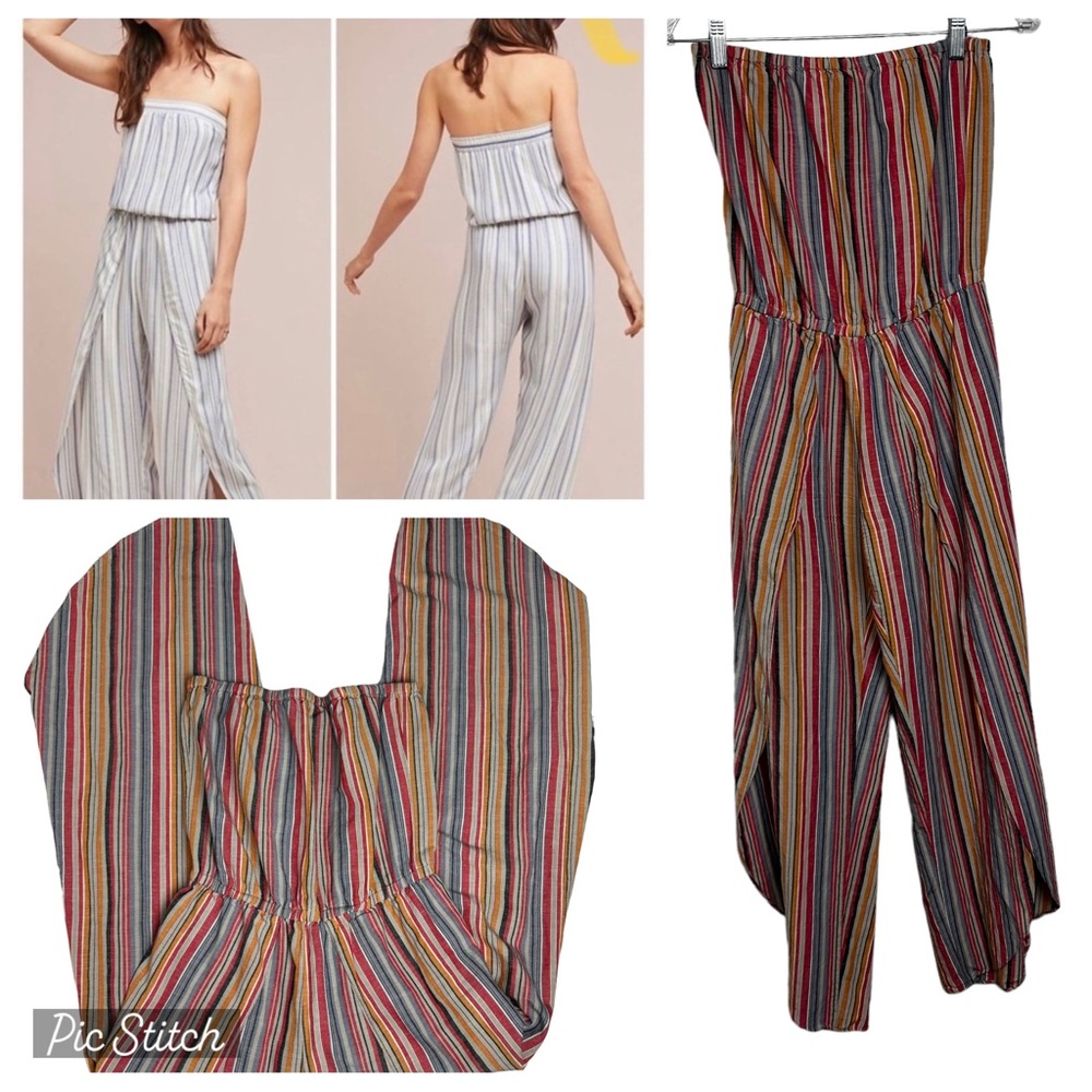 Anthropologie Drew Linen Blend Jumpsuit XS Sleeveless Stripe Playsuit Lounge